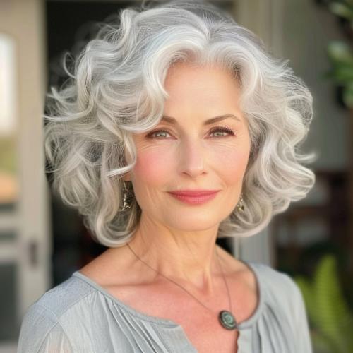 Wavy Curly Hairstyle for Women over 60