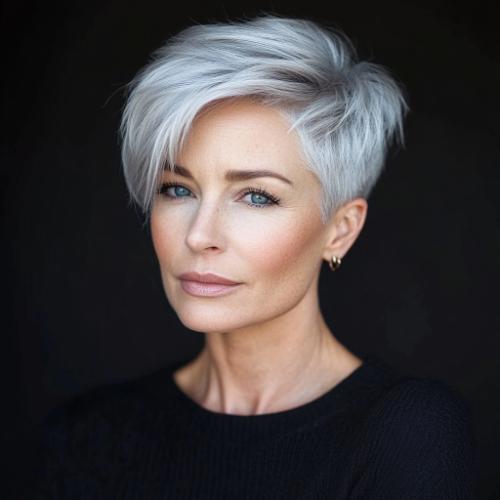 silver pixie cut short haircut older woman