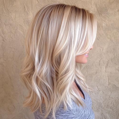 Honey and Ash Blonde Layered Lob on Medium Hair