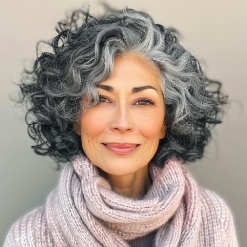 Dark and Light Curly Cut for Women over 60