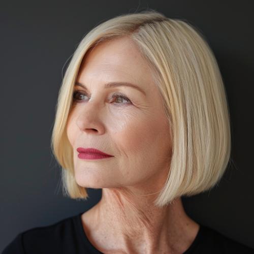 Classic blonde straight bob on an older woman