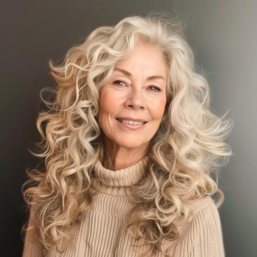 Golden Color Curly Haircut for Women over 60