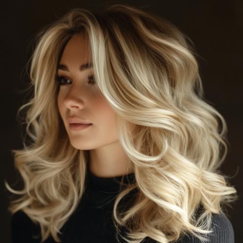 Curled Layers on Golden Medium Hair