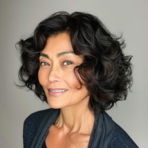 Side-Swept Curly Hairstyle for Women over 60