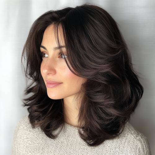 Espresso Brown Medium Layered Hair