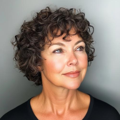 elegant face-framing curls for short hair older woman