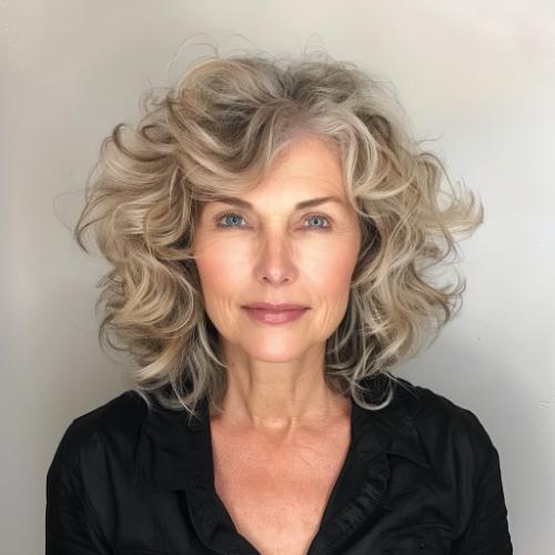 Curly Layered Bob Hairstyle for Women over 60