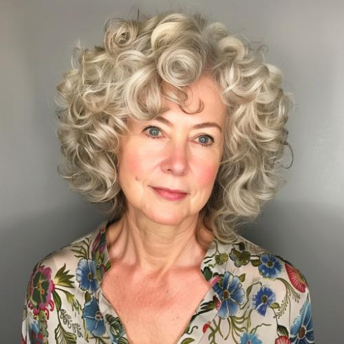 Bob-Length Curly Haircut for Women over 60