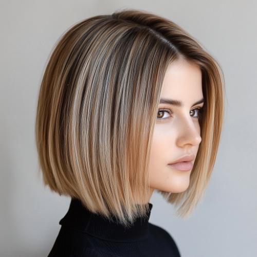 Sleek Layered Blunt Bob Cut