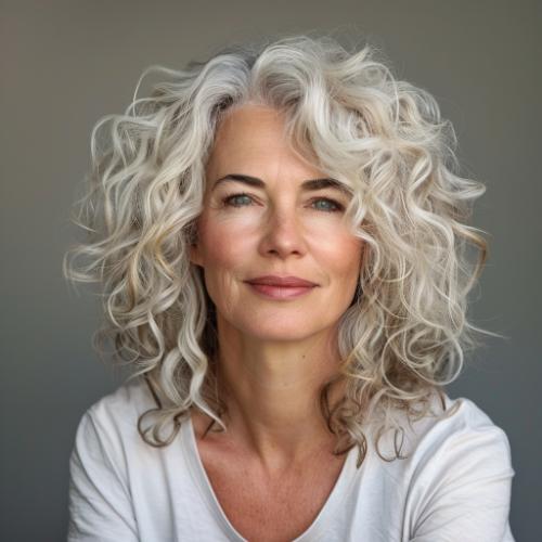 Voluminous Curly Hairstyle for Women over 60