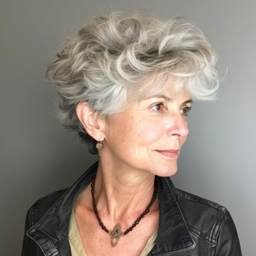 Textured Pixie Curly Hairstyle for Women over 60