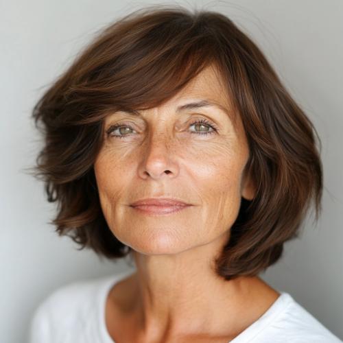 full-bodied rounded bob short haircut older woman