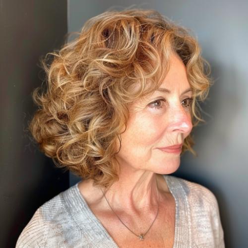 Side-Parted Bob Curly Hairstyle for Women over 60