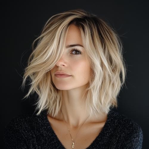 Textured Blonde Medium Waves with Layered Shag