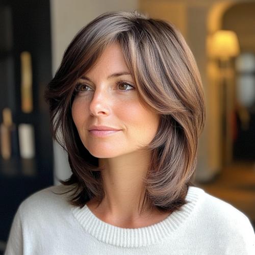 Medium Lob with Side-Swept Bangs