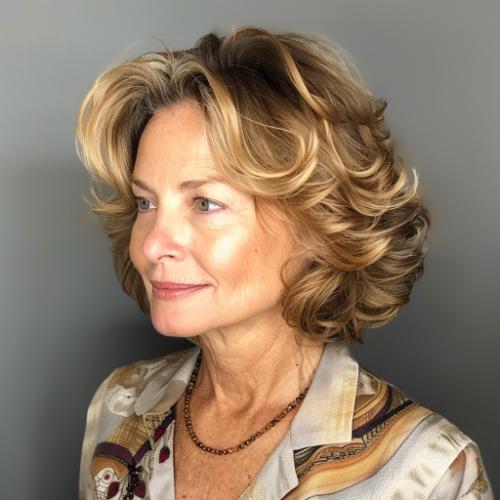 Layered Bob Curly Hair  for Women over 60