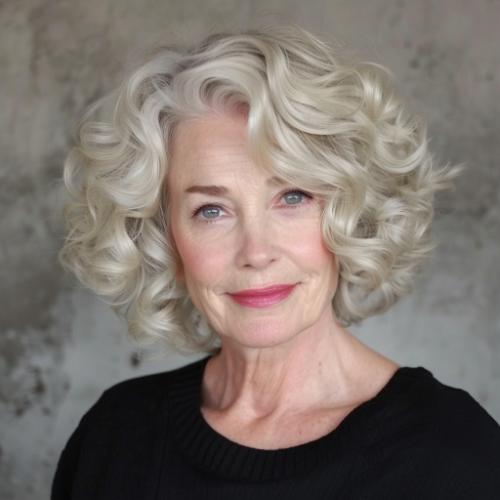 Curly Chin-Length Bob Haircut for Women over 60