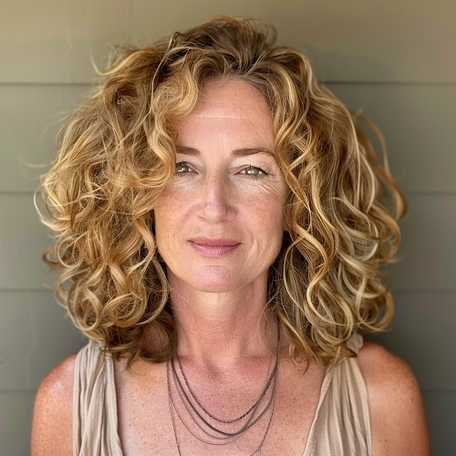 Medium sun-kissed warm curly locks over 50