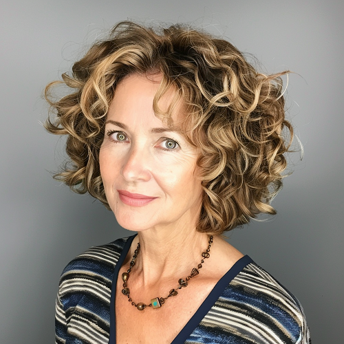 Curly bob with fringe over 50