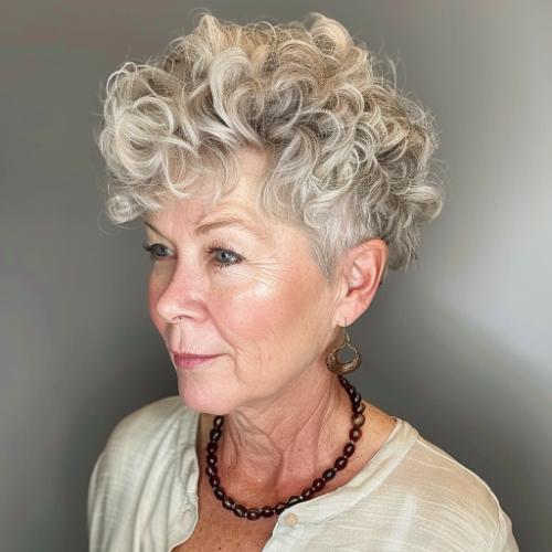 Tapered Curly Pixie Hairstyle for Women over 60