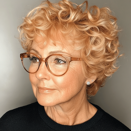 short curly layers short haircut older woman