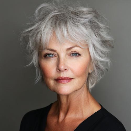 tousled cropped cut short hairstyle older woman