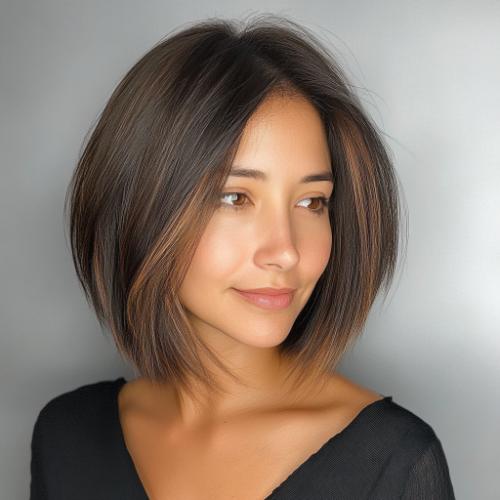 Mid-Length Angled Bob with Sleek Highlights