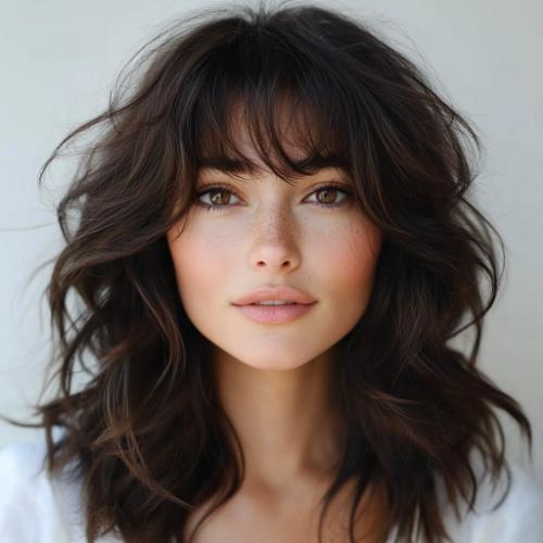 Medium Textured Layers with Wispy Bangs