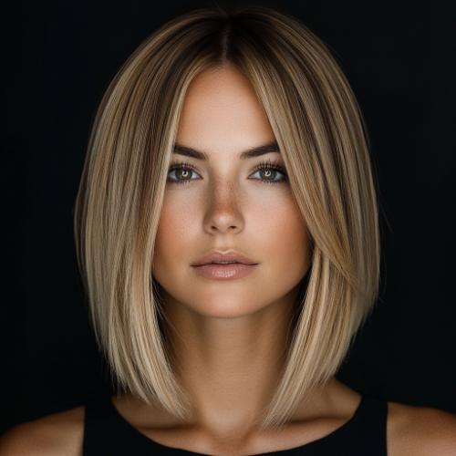 Medium Straight Lob with Layered Styling