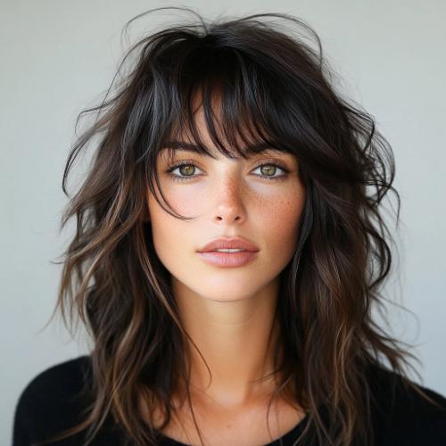 Midi Shag Layers with Modern Bangs