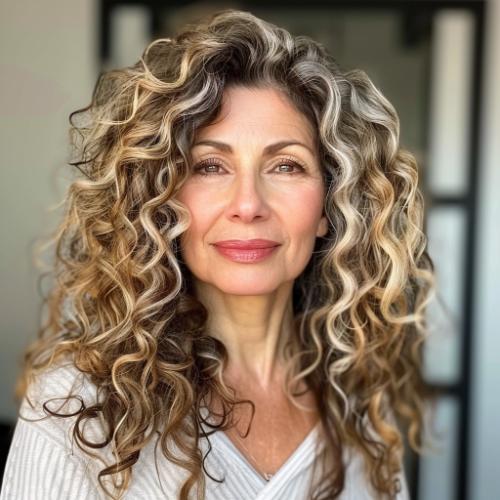 Highlighted Curly Haircut for Women over 60