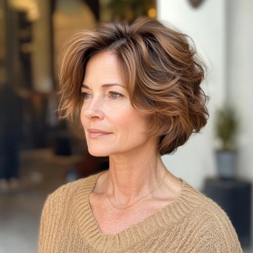 short waves with flipped ends short haircut older woman