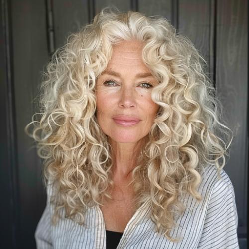 Spiral Curly Hairstyle for Women over 60