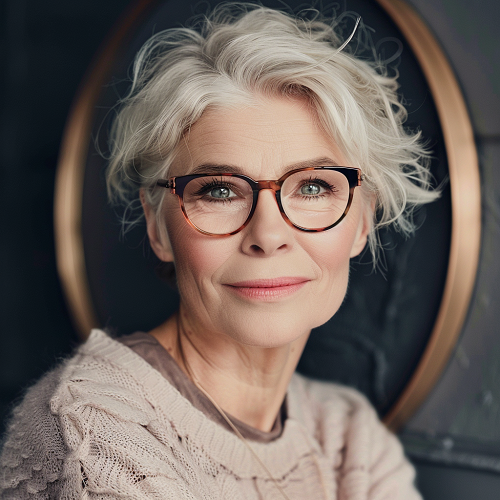 Pixie on a  Woman Over 60  with Glasses