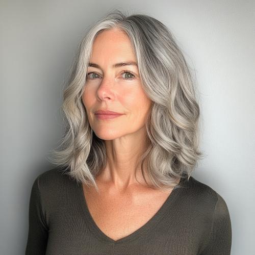 gray haircut woman over 50 wavy