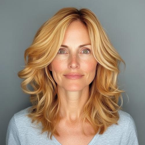 Soft Curls hairstyle for woman over 40 with fine hair