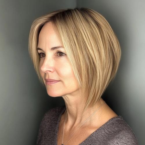 Angled Bob haircut for woman over 40 with fine hair