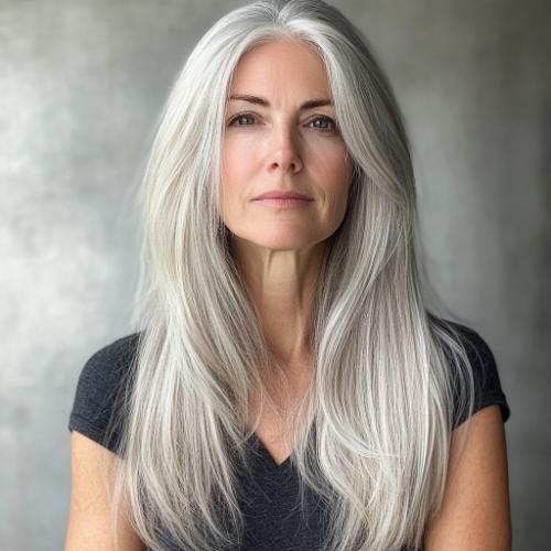 gray hairstyle over 50 long straight texture