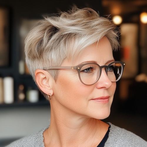 Pixie Cut with Long Top Short Sides wash-and-wear hairstyle for women over 60