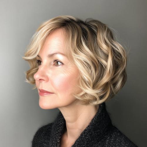 Short wavy bob haircut for women over 50