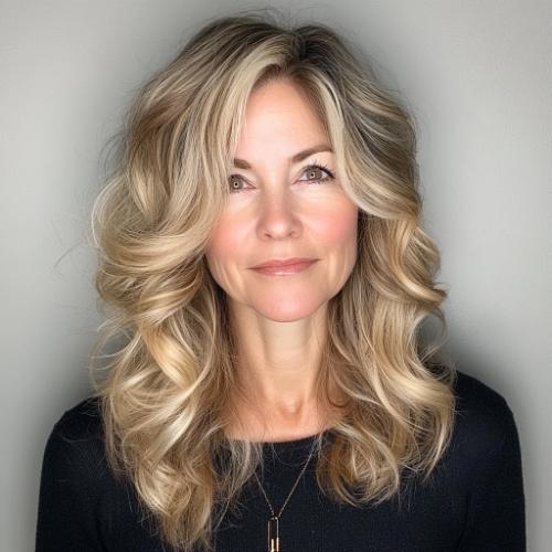 Voluminous Blowout hairstyle for woman over 40 with fine hair