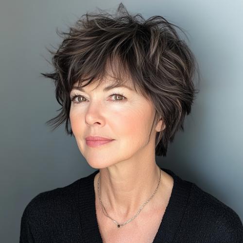 Short Shag wash-and-wear hairstyle for women over 60