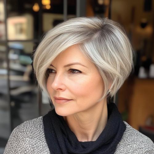 gray haircut woman over 50 silver pixie bob bixie