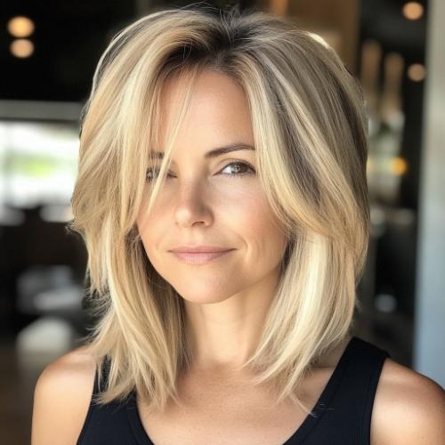 Layered Lob haircut for woman over 40 with fine hair