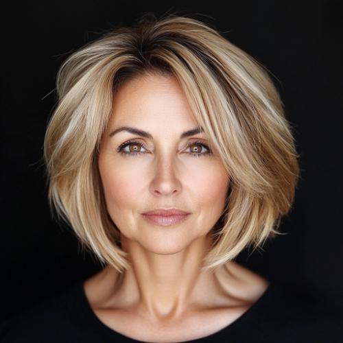 Face-framing layers in a short haircut for women over 50