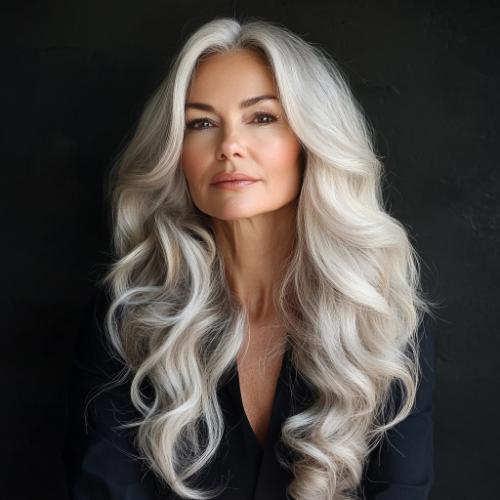 Long soft waves hairstyle for women over 60