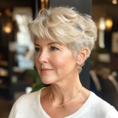 Short feathered haircut for women over 50