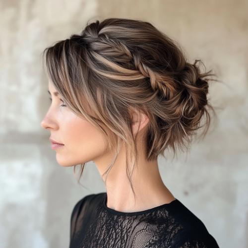 Messy Updo hairstyle for woman over 40 with fine hair