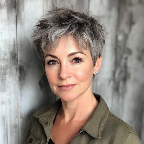 gray haircut woman over 50 short pixie