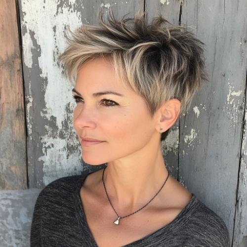 Razored Cut hairstyle for woman over 40 with fine hair